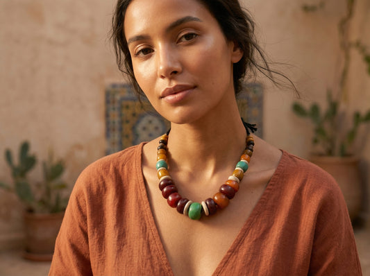 Bohemian Berber Necklace with Earth-Tone Artisan Beads