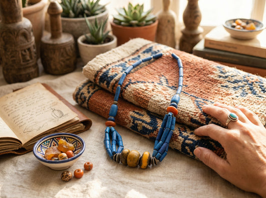 Berber Blue Statement Necklace with Artisan Beads
