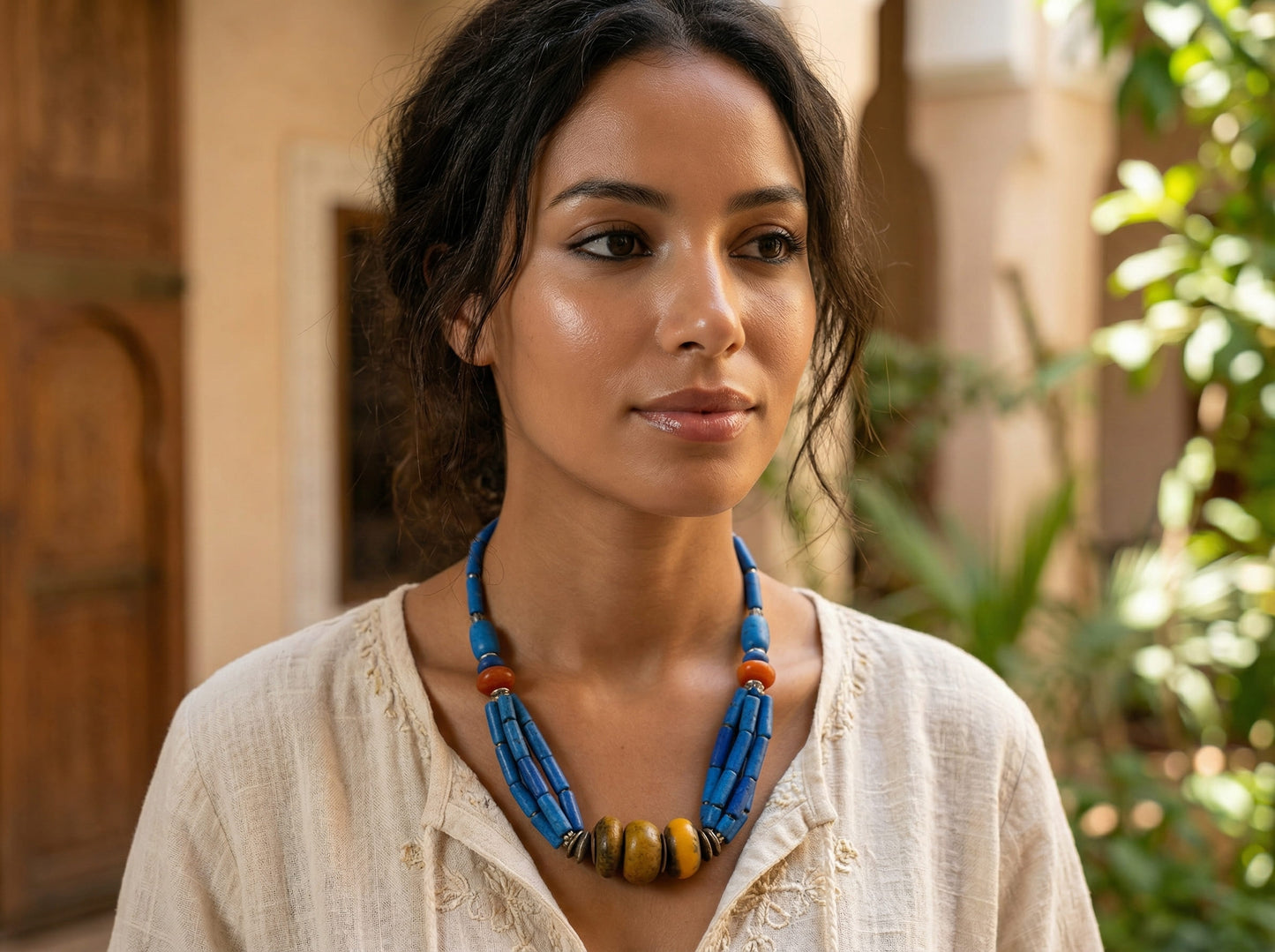 Berber Blue Statement Necklace with Artisan Beads