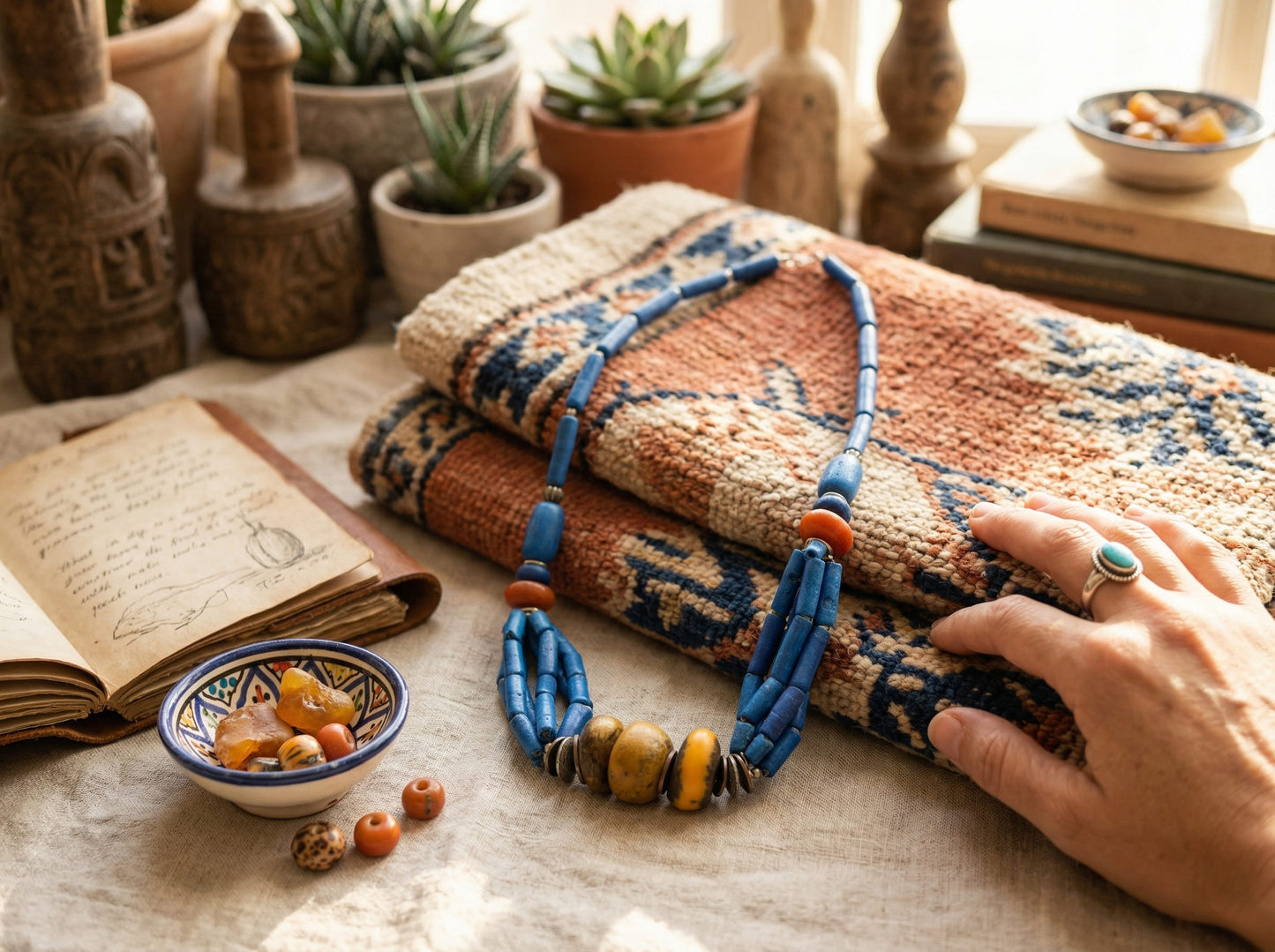 Berber Blue Statement Necklace with Artisan Beads