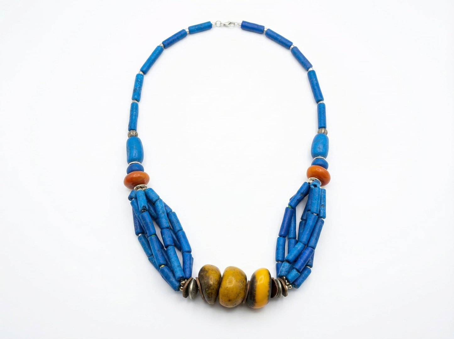 Berber Blue Statement Necklace with Artisan Beads