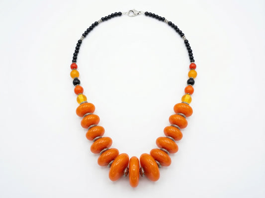 Amber Orange Berber Necklace with Silver Accents