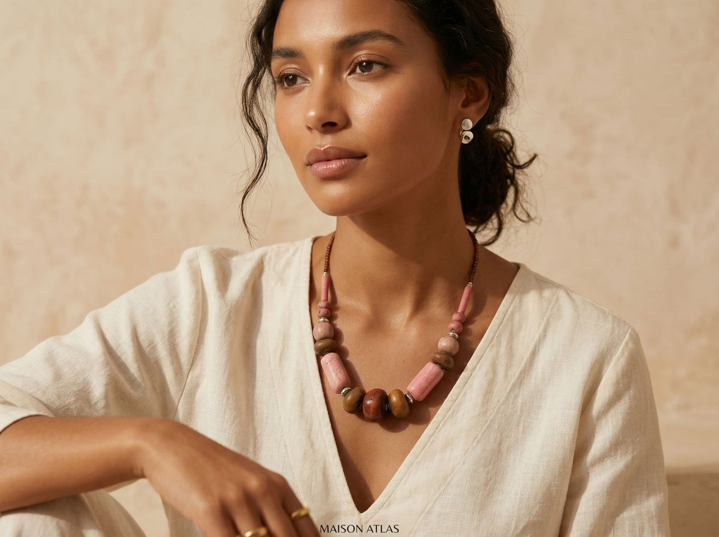 Blush Pink Berber Necklace with Natural Artisan Beads