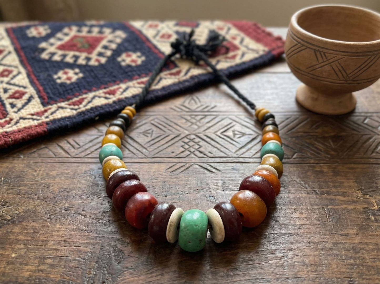Bohemian Berber Necklace with Earth-Tone Artisan Beads