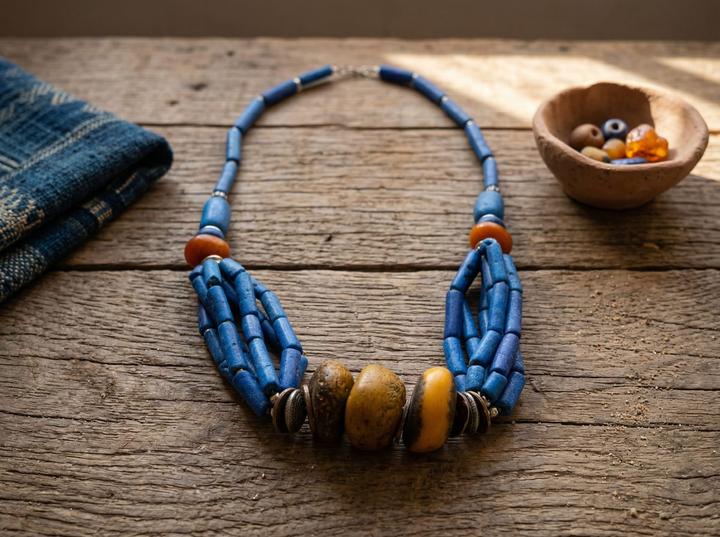 Berber Blue Statement Necklace with Artisan Beads