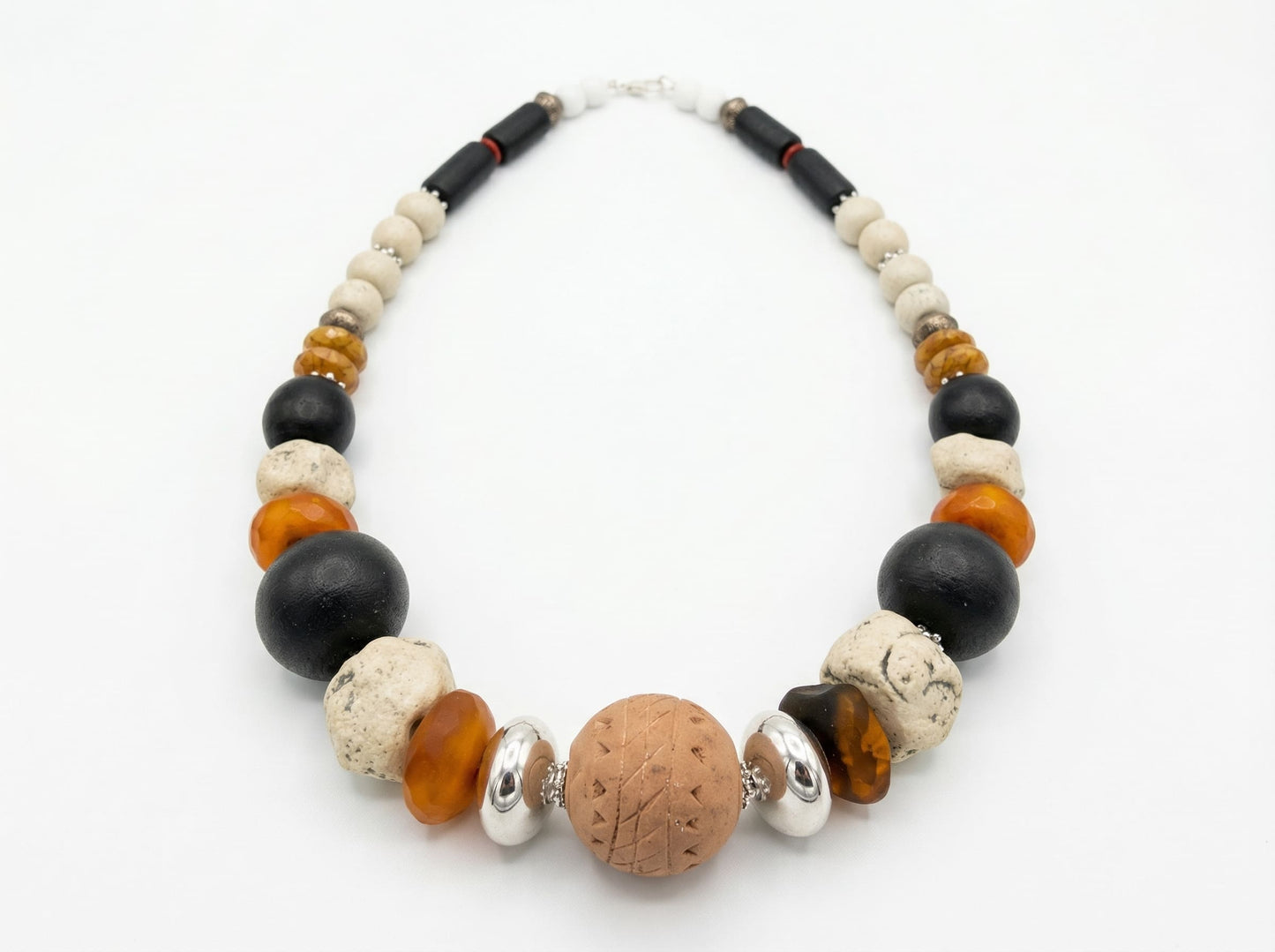 Handmade Berber Necklace – Traditional Moroccan Jewelry with Natural Clay and Stone Beads