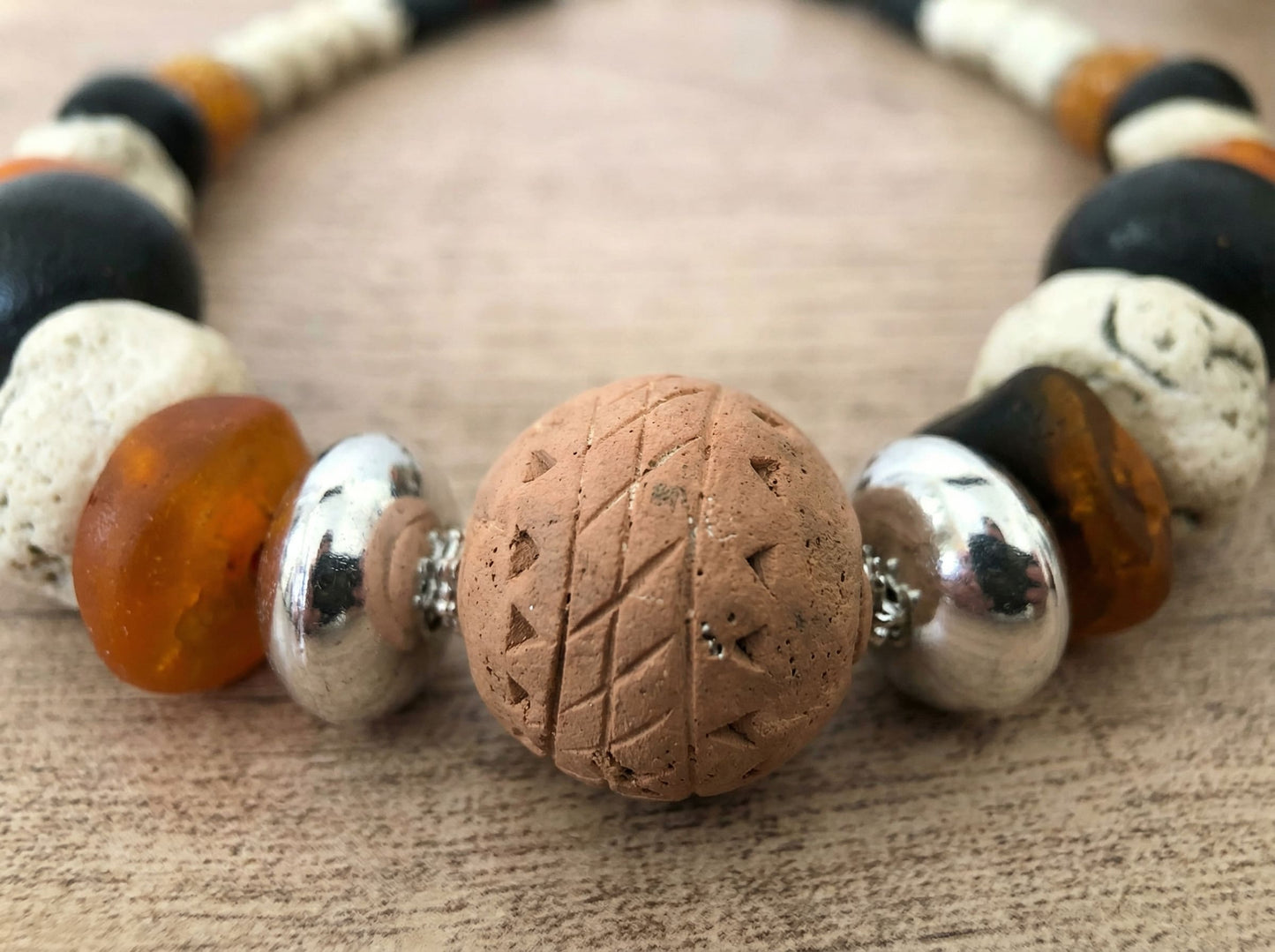 Handmade Berber Necklace – Traditional Moroccan Jewelry with Natural Clay and Stone Beads