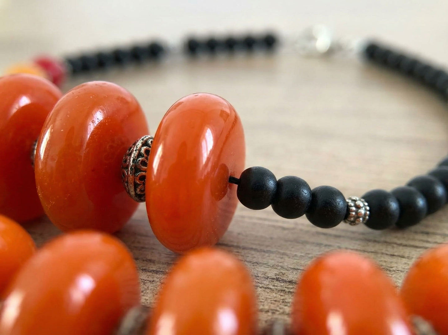 Amber Orange Berber Necklace with Silver Accents